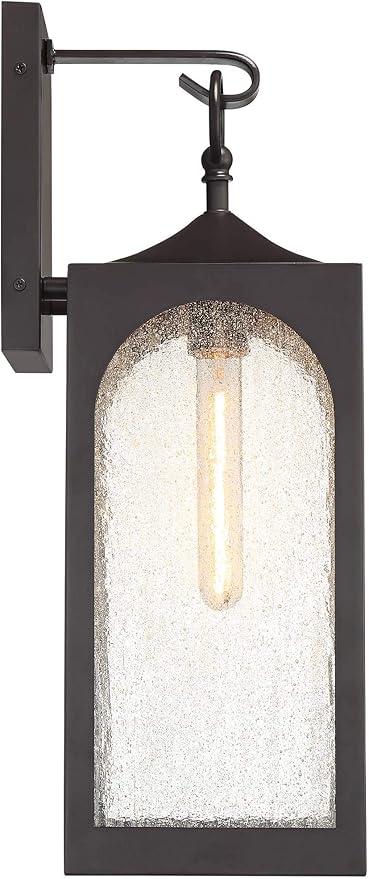 Possini Euro Design Tyne Modern Outdoor Wall Light Fixture Bronze Steel Lantern 20 1/2" Clear Seedy Glass Panels | Lumora