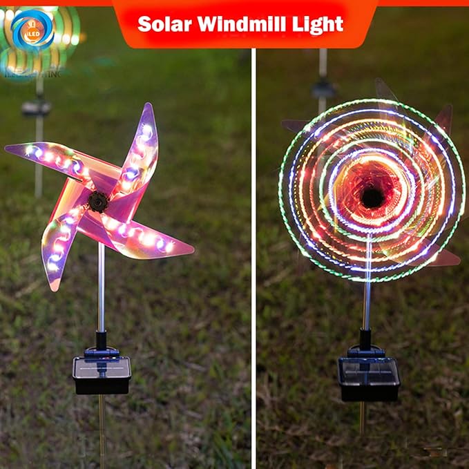 Solar Windmill Light Wind Spinner, Solar Outdoor Yard Lights Christmas Decorations Garden Light, 2 Pack Windmill-Shaped Landscape Path Lawn Lights LED Lamp Spin Pathway Lights