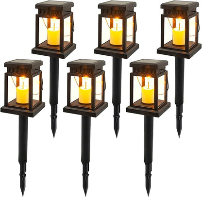 Alpine Corporation 19" Tall Outdoor Solar Powered Hanging or Stake Lanterns, Black (Set of 6)