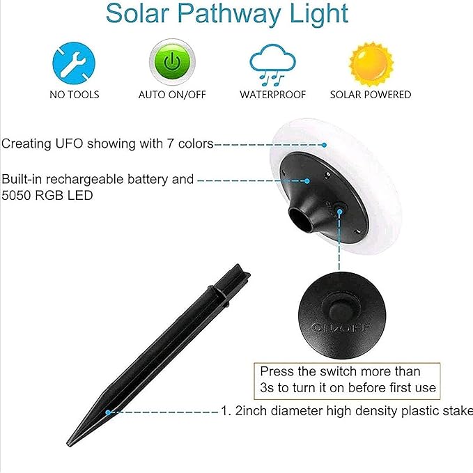 Colorful Pathway Solar Light Set of 4, Decorative Weatherproof Auto On/Off Outdoor Lights - Decorate Your Garden, Landscape, Patio, Pool, Yard with Ultra-Bright LED Light (Rainbow, 4)
