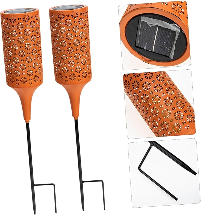 POPETPOP Solar Garden Flower Light Creative Iron Chrysanthemum Solar Pathway Lamp for Outdoor Garden Decoration Waterproof and Sturdy for Landscape Lighting