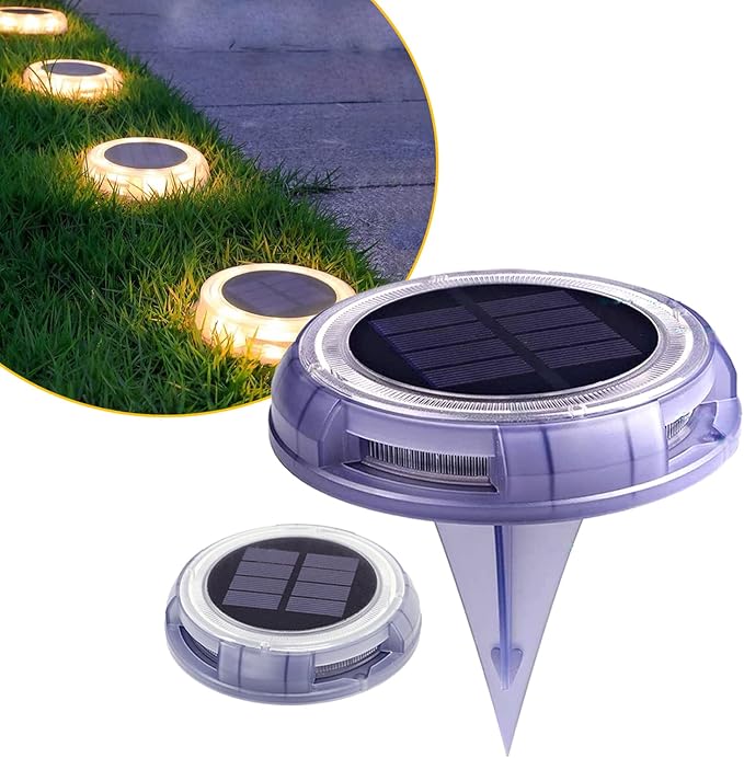 Solar Garden Deck Light Waterproof Solar Disk LED Yard Lights 1800mAh Outdoor Garden Landscape Ground Lighting for Yard Lawn Patio Pathway Walkway (4PACK) (Warm White, 4)