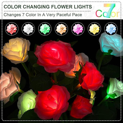 Geelin 10 Pcs Solar Rose Lights Outdoor Waterproof Solar Flower Lights with 40 Rose Flowers 7 Color Changed Decorative Solar Landscape Light for Weeding Garden Yard Patio Pathway Walkway