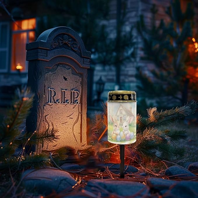Easter Solar Lights Outdoor Solar Cross for Cemetery Grave Bunny Flameless Solar Powered Light for Prayer | Lumora