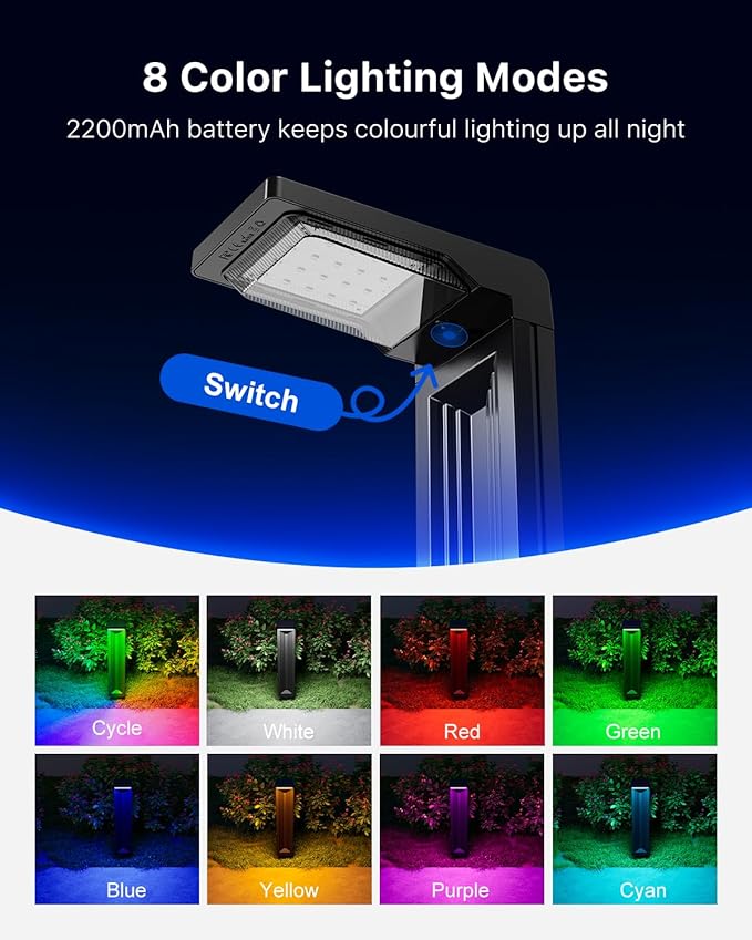 6 Pack Color Changing Solar Pathway Lights Outdoor Waterproof 20 LED Solars Powered Walkway Landscape Lamp for Garden, Lawn, Path, Yard, Driveway, Sidewalk, 8 Colorful Accent Lighting Decoration(RGB)