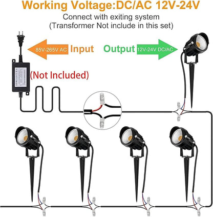 Low Voltage Landscape Lights 12 Volt LED Spotlight Outdoor Pathway Wired Yard Lights Garden Lawn 10W Landscaping Light 1000LM IP66 Waterproof Spot Lighting Warm White Garden Stake Tree Light