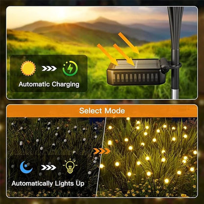 8-Pack 64 LED Solar Swaying Lights Outdoor Solar Powered Firefly Lights Garden Decor Waterproof Pathway Light Wind Landscape Lights Warm Yellow for Pathway Lawn Patio Courtyard Decor (White)