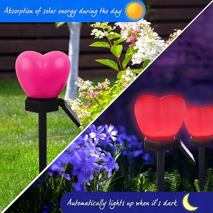 Valentines Day Red Heart Solar Lights Outdoor, 2Pcs Waterproof Valentines Day Solar Garden Light LED Heart Lights Wedding Decorations for Yard Walkway Outside (Peach Pink)