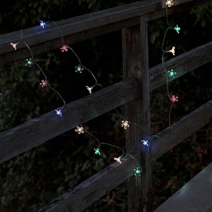 Lurrose Solar-Powered Cherry Blossom String Lamp LED Outdoor Flower-Shaped Decorative Lights with Modes for Garden Patio Wedding Party Festival