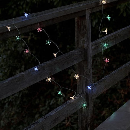Lurrose Solar-Powered Cherry Blossom String Lamp LED Outdoor Flower-Shaped Decorative Lights with Modes for Garden Patio Wedding Party Festival