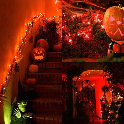 C7 LED Halloween Orange String Lights, 25FT Ceramic Orange Outdoor String Lights with 27 LED Edison Bulbs (2 Spare), Hanging Connectable Lights for Halloween Party Haliday Decor-Black Wire