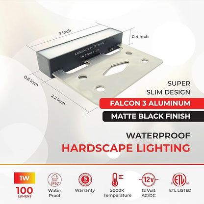 LUMENGY 3 inch 1w Super Slim LED Ambiance Hardscape Lights, 2700K Daylight, 5 Mounting Plates for Outdoor BBQ, Posts, Steps, Planters, Pavers & Walls, No Screws, Easy Installation Design V2 (6-Pack)