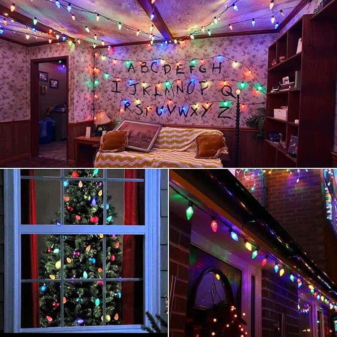 Brizled Colored Christmas Lights, 33ft 50 LED C9 Faceted Christmas Outdoor Lights, 120V UL Certified Tree Light, Connectable Xmas Roof Light for Christmas Tree Garden Yard Party Patio House Decor