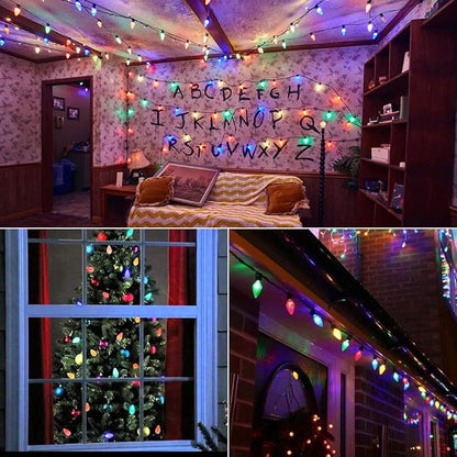 Brizled Colored Christmas Lights, 33ft 50 LED C9 Faceted Christmas Outdoor Lights, 120V UL Certified Tree Light, Connectable Xmas Roof Light for Christmas Tree Garden Yard Party Patio House Decor