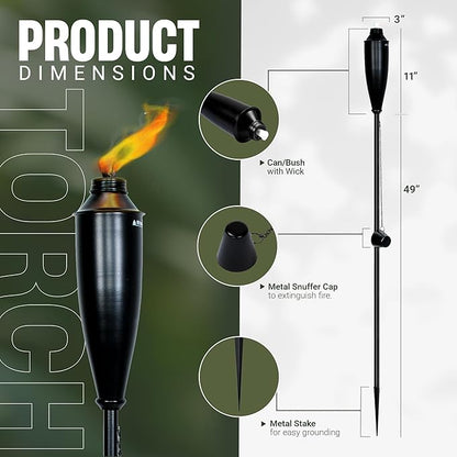 Garden Torches for Outside - Deco Home Pack of 4 Metal Garden Torches Citronella for Outdoor Ambiance - Decorative and Functional for Patio, Lawn, and Backyard-Black