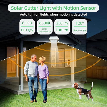 Solar Gutter Lights Motion Sensor Outdoor Security Light (2 Pack), LED (6-Diode) Waterproof Durable Fence Gutter Driveway Garden Patio Path Decking Light Made for Quality Outdoor Life