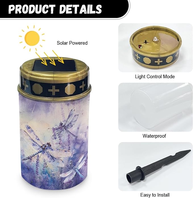 Dragonfly Horse Solar Lanterns Outdoor Waterproof,Solar Lights Purple Gift for Men Women LED Decor Light for | Lumora