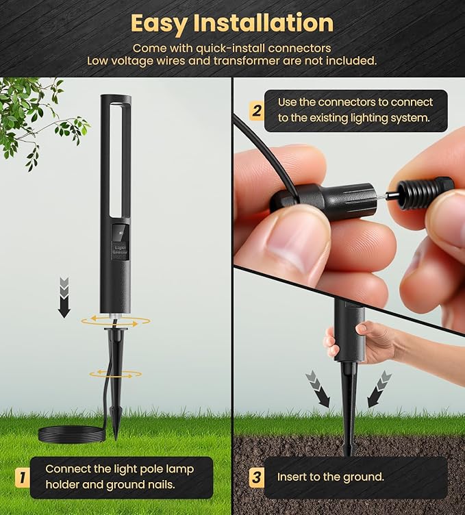 MEIKEE 5W Low Voltage Pathway Lights, 2700K 250LM LED Landscape Lighting, Auto On/Off, 12-24V, Aluminum Waterproof | Lumora