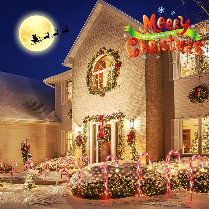 Candy Cane Christmas Lights, 12 Pack Waterproof Christmas Solar Candy Cane Lights with 8 Modes and Timer, 1200mah Solar Candy Canes Light Outdoor Decorations for Pathway, Yard, Patio, Garden