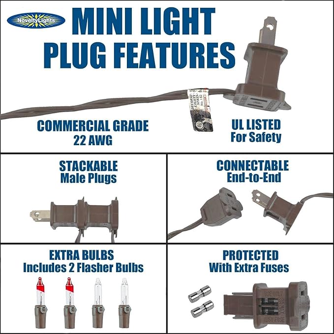 Novelty Lights 50 Feet 100 Bulbs Traditional Incandescent Mini Lights, Clear on Brown Wire with 6" Spacing | Lumora