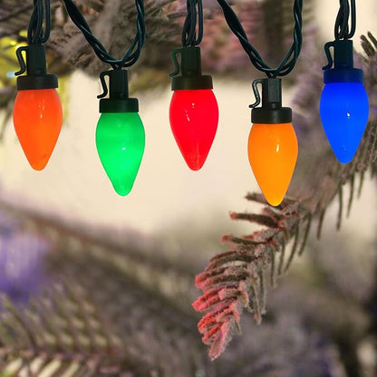 Christmas Lights Outdoor 25.5Ft, C7 LED Christmas Light with 50 Shatterproof Multicolor Bulb Lights, Plug in Vintage Xmas Light for Tree Patio Camping Garden Wedding Xmas Decor