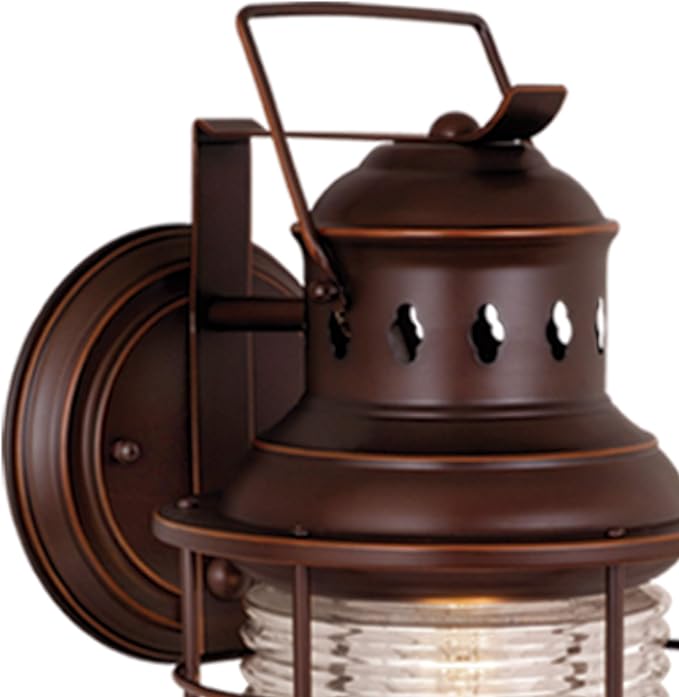 VAXCEL Hyannis 18 in. H 1-Light Burnished Bronze Coastal Outdoor Wall Sconce Made of Durable Steel, Clear Ribbed Glass Shade, LED Compatible, Use for Exterior Porch Patio Front Door or Garage