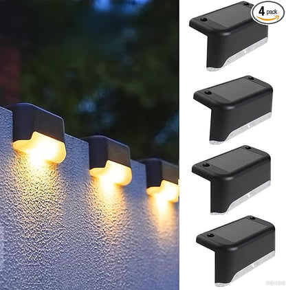 Solar Deck Lights Outdoor, Waterproof Solar Step Lights, Outdoor Solar Lights for Outside Stairs, Step, Fence, Yard, Patio, Pathway, 4 Pack