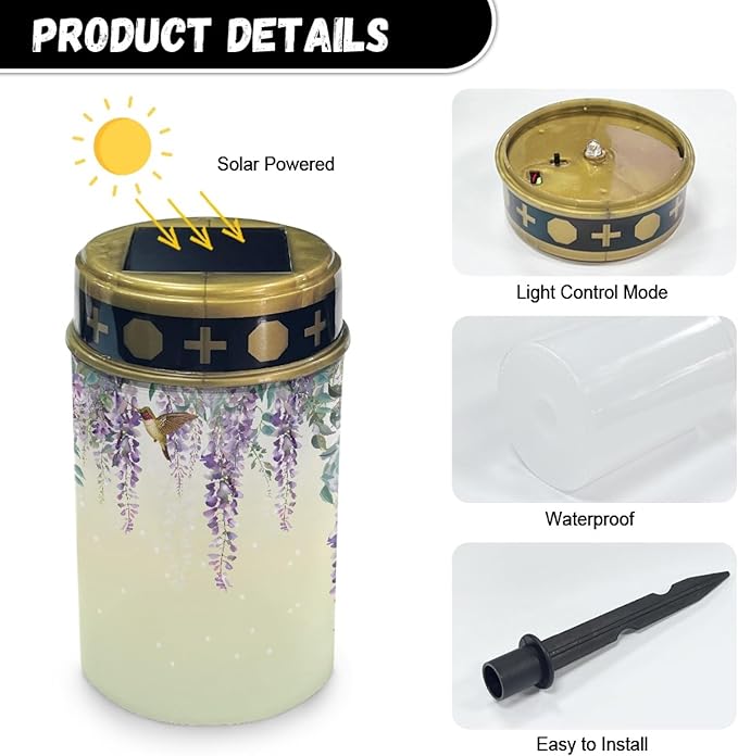 Cemetery Solar Lights for Grave,Outdoor Waterproof Solar Pathway Lights LED Solar Lantern Landscape Lighting Solar Stake Lights,Wall Light Auto On/Off,Purple Lavender