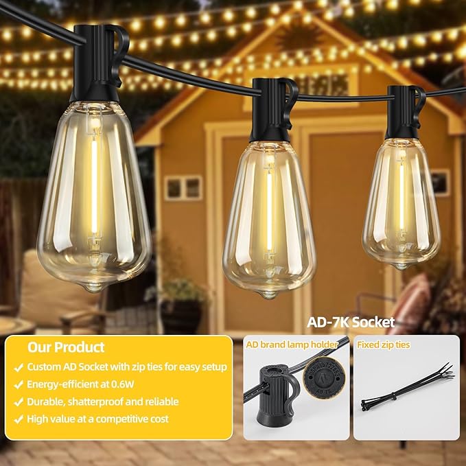 ST38 Outdoor String Lights 25FT with 12+1 LED Bulbs, E12 Socket, Waterproof Commercial Grade, 2700K Warm White for | Lumora