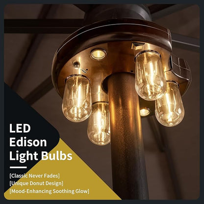 Patio Umbrella Light with Remote Control, Rechargeable Cordless LED Edison Bulbs Pole Light with 10 Brightness Levels for Garden, Patio, Backyard, Camping or BBQ - Brown (2 Pack)