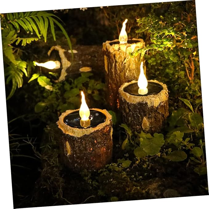 Mipcase Solar Stump Light Outdoor Landscape Light for Garden Patio and Pathway Durable Solar-Powered Decorative Lighting with Realistic Wood Grain Design