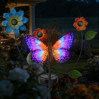 Solar Butterfly Garden Lights, 2 Lighting Modes, Colorful LED with Flower & Butterfly Decor, Waterproof Solar Stake Lights for Garden Yard Patio Lawn Pathway (Purple)