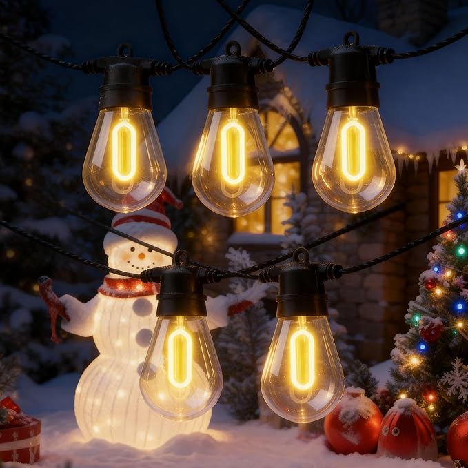 LED Outdoor String Lights, 50FT Patio Lights with 16Pcs Shatterproof S14 Bulb(1 Spare),4 Lighting Mode, Connectable, Waterproof Warm White Edison Plastic Bulb Hanging Light for Yard Gazebo Porch Décor