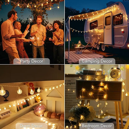 Metaku Globe String Lights Fairy Lights Battery Operated 16.4ft 50LED String Lights with Remote Waterproof Indoor Outdoor Hanging Lights Decorative Christmas Lights for Home Party Patio Garden Wedding
