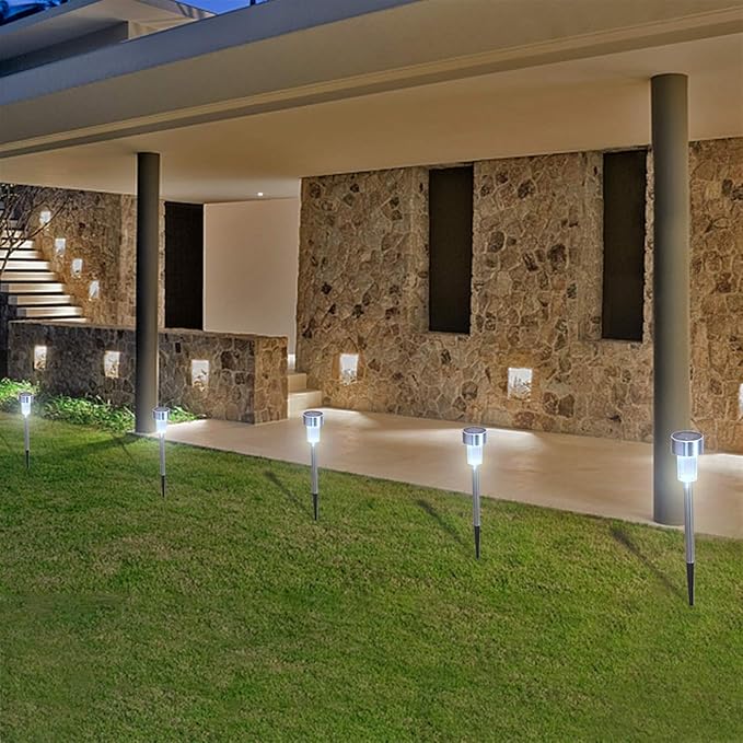 10 Pcs Outdoor Solar Pathway Lights,Stainless Steel LED Landscape Lighting,Outdoor Waterproof Solar Garden | Lumora