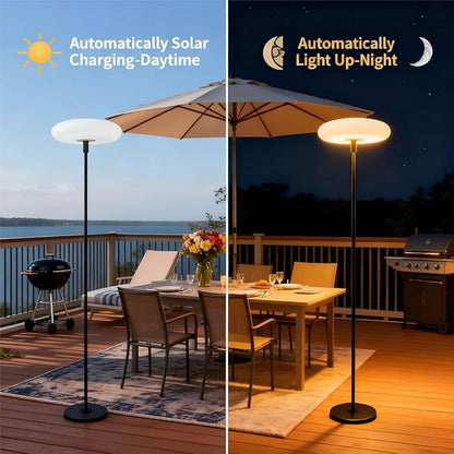 Lightdot Solar Outdoor Floor Lamp for Patio, Waterproof USB Rechargeable Cordless Floor Lamp with 3 Brightness Modes,Height Adjustable(Max 74IN),Warm White 3000k Standing Solar Lights for Yard Garden
