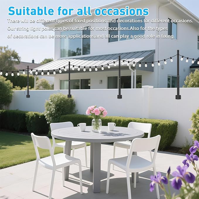 10 Pack String Light Poles,2.8Ft Metal Poles for Outdoor String Lights,Outdoor Light Poles with Post,Poles/Stand | Lumora