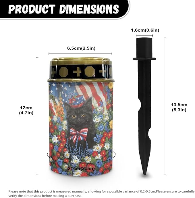USA Flag Black Cat Solar Lights Outdoor Garden, Waterproof Solar Powered Stake Lights, Christmas Birthday Gifts for Grave Dad Grandma Garden Yard Gravesite Decorations