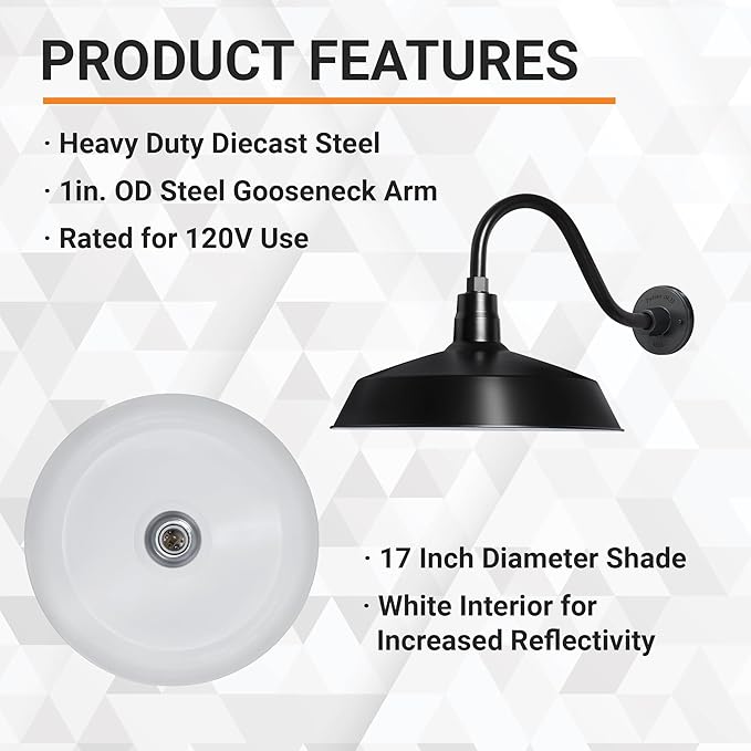 17in. Satin Black Outdoor Gooseneck Barn Light Fixture With 14.5 in. Long Extension Arm - Wall Sconce Farmhouse | Lumora