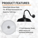 17in. Satin Black Outdoor Gooseneck Barn Light Fixture With 14.5 in. Long Extension Arm - Wall Sconce Farmhouse | Lumora