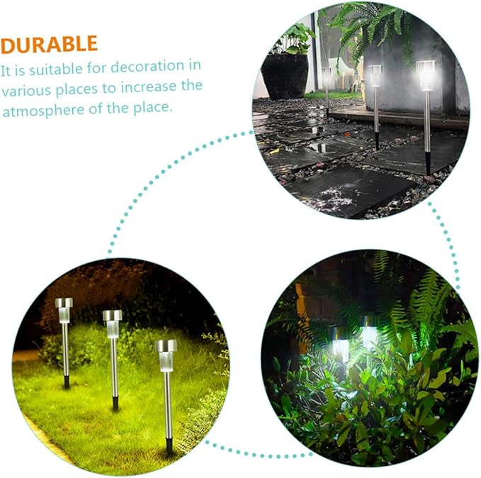 6pcs Solar Path Lights Outdoor Lamps Stainless Steel White LED Garden Landscape Lighting for Driveway and Lawn Decoration