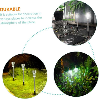 6pcs Solar Path Lights Outdoor Lamps Stainless Steel White LED Garden Landscape Lighting for Driveway and Lawn Decoration