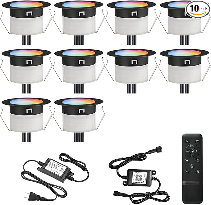 FVTLED LED Deck Lights Kit, 10pcs Φ1.22 WiFi Smart Phone Control Low Voltage Recessed RGBW Deck Lighting Waterproof | Lumora