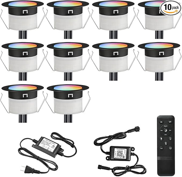 FVTLED LED Deck Lights Kit, 10pcs Φ1.22 WiFi Smart Phone Control Low Voltage Recessed RGBW Deck Lighting Waterproof | Lumora