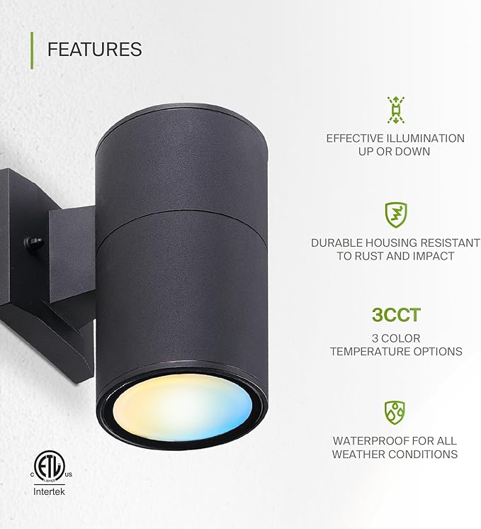 ASD 1 Light LED Indoor & Outdoor Wall Light Fixture | 9W 1000LM 3000K-5000K 120V Cylinder Up Down Lights | Dimmable | Lumora