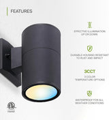 ASD 1 Light LED Indoor & Outdoor Wall Light Fixture | 9W 1000LM 3000K-5000K 120V Cylinder Up Down Lights | Dimmable | Lumora