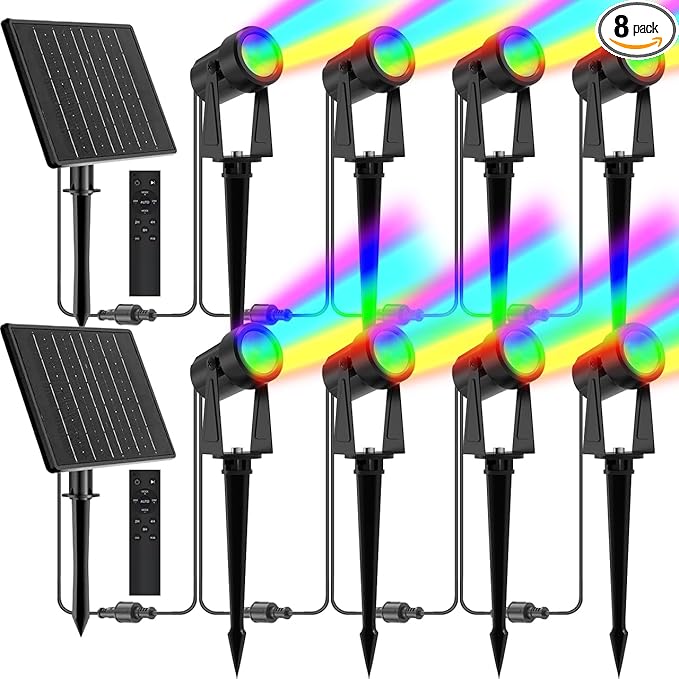 ZYAN Solar Color Changing RGB Spotlights with Remote, Separate Monocrystalline Panels & USB-C Powered 12000mAh Auto | Lumora