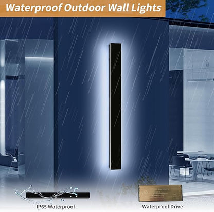 Mikeru 47.2" Outdoor Wall Sconce 6000K Cool White - IP65 Waterproof Black Exterior Light, Hardwired Wall Mounted Fixture for Porch, Patio & Entryway | Non-Dimmable Weatherproof Design