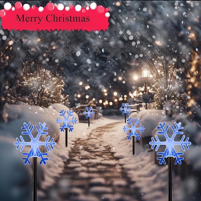 Christmas Snowflake Pathway Lights, 6 Pack Outside Walkway Markers Lights 7.5 Feet Christmas Outdoor Decorations | Lumora