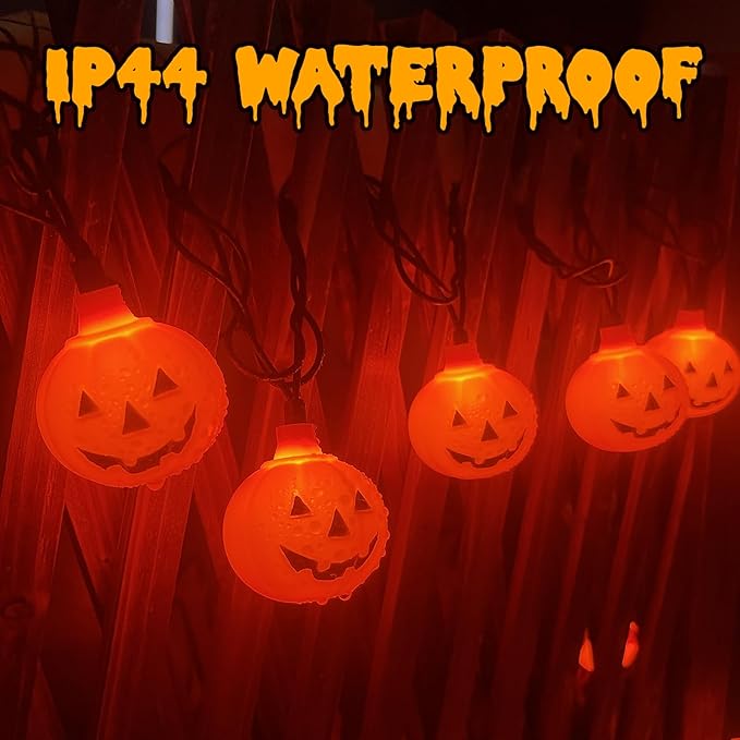 SUNSGNE Halloween Pumpkin String Lights 8.5ft Orange Hanging Decorative String Light with 10 Round Pumpkin Lights for Indoor Outdoor Halloween Party Thanksgiving Day Decor